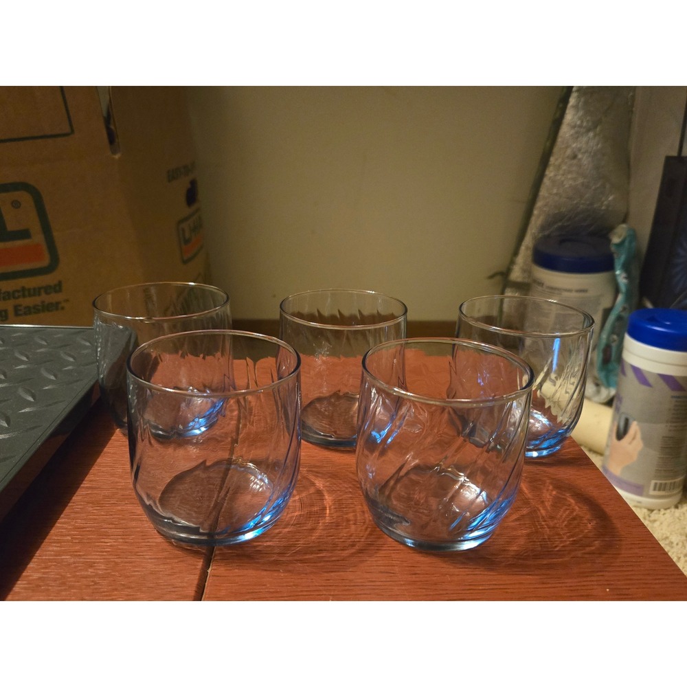Vintage Light Blue Swirl Optic Glass Tumblers Set of 5 Mid Century